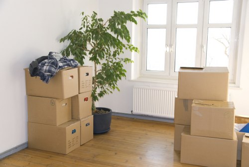 Packing materials such as bubble wrap, tape, and labels ready for use