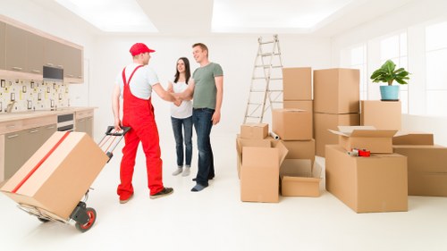 Household moving boxes organized for a Barnet relocation