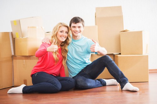 Packed living room ready for relocation in Barnet