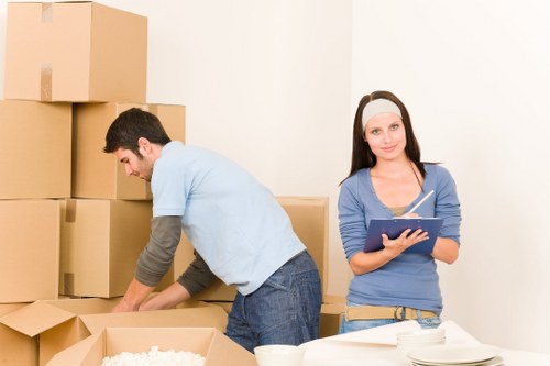Carefully labelled moving boxes in a Barnet home